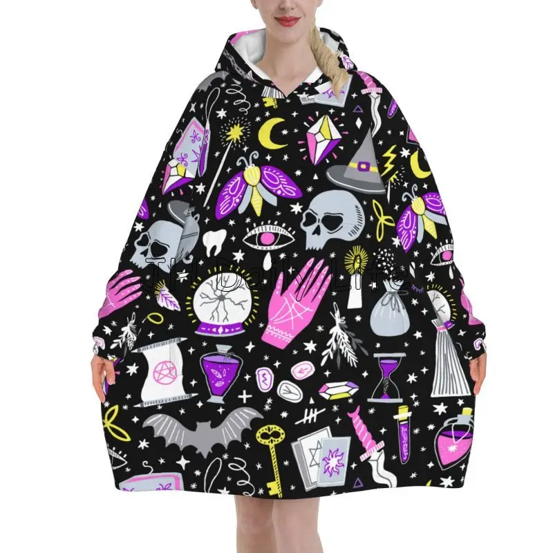 Sherpa Hoodie Fleece - Magic Witchy Goth Oversized Deken Hoodie