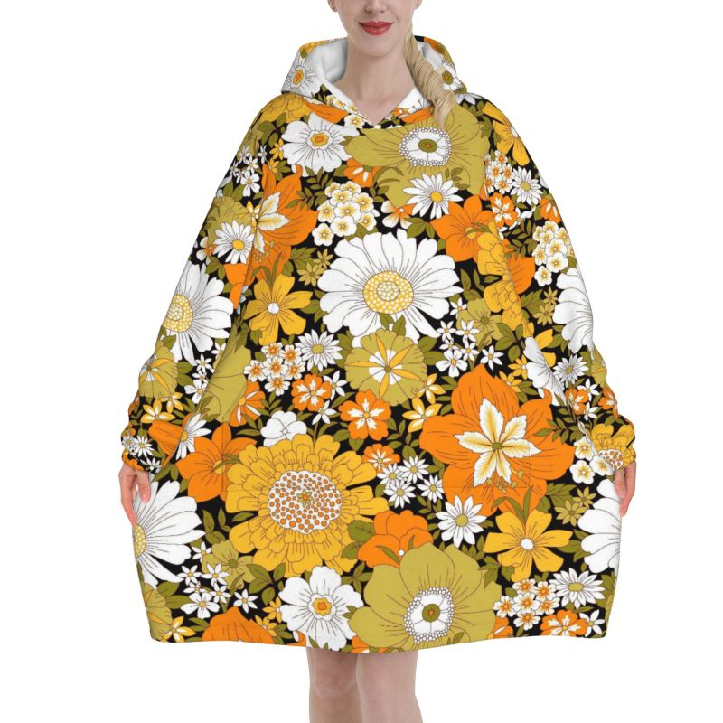 Sherpa Hoodie Fleece - Hippie bloem bloemen retro deken hoodie