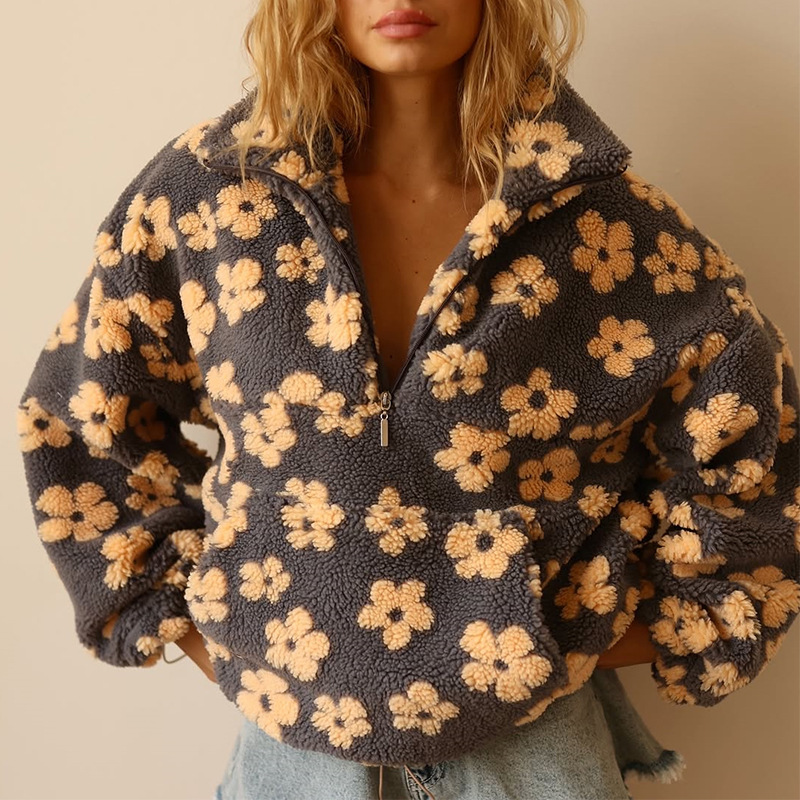 Bloemenprint Sherpa Half Zip P - Sherpa Hoodie Fleece recensie en prijs